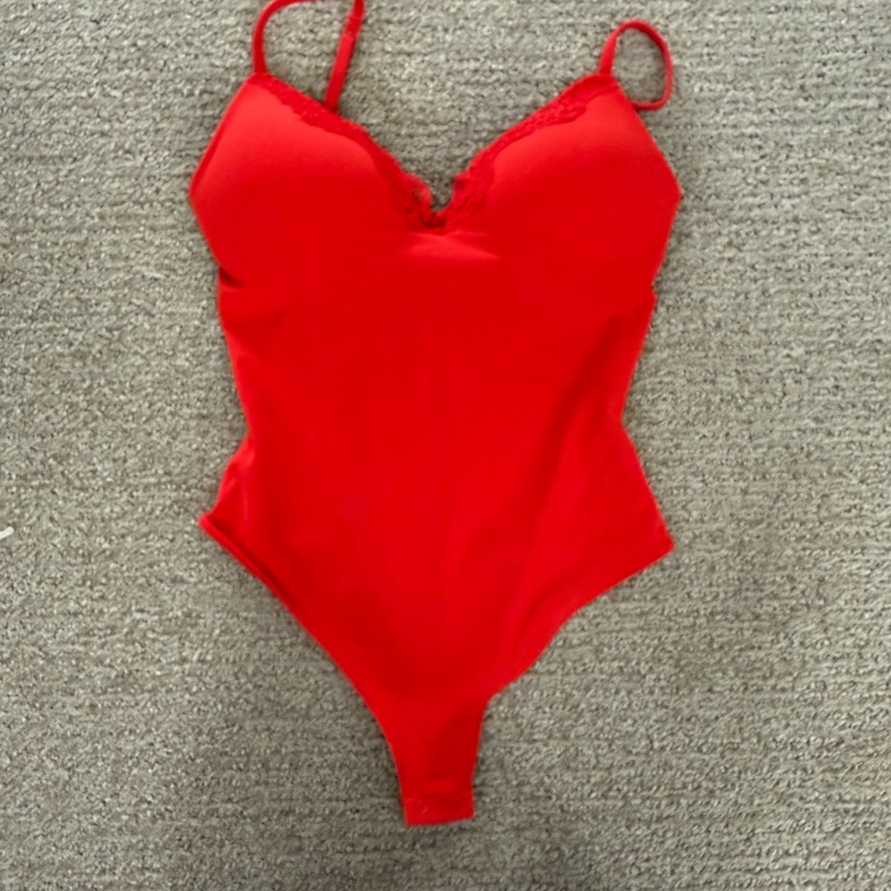 SKIMS Vibrant Red Lace Bodysuit